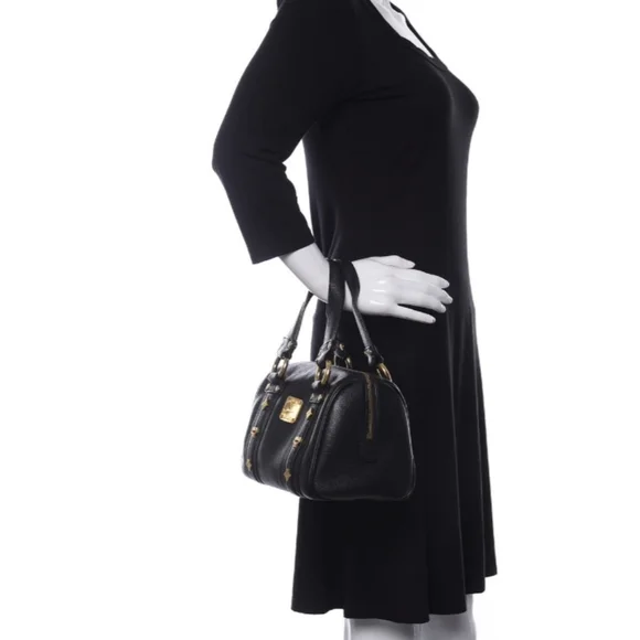 MCM Grained Calfskin Studded Boston Handbag - Picture 12 of 12